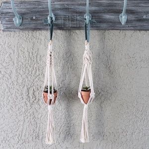 Small Macrame Plant Hangers, Set of 2, with pots